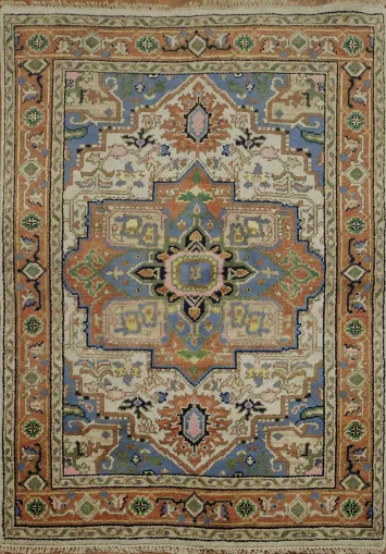 Blue Orange and Pink Traditional Persian Inspired Area Rug 5'x7'