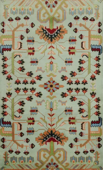 Colorful Nature-Inspired Mint Green Accent Rug 3'x5'