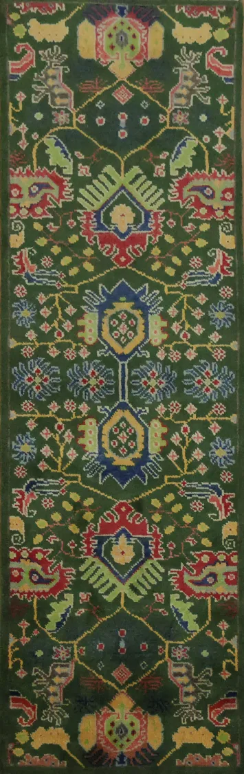 Vibrant Forest Green Floral Runner Rug 7' 11'' X 2' 6''