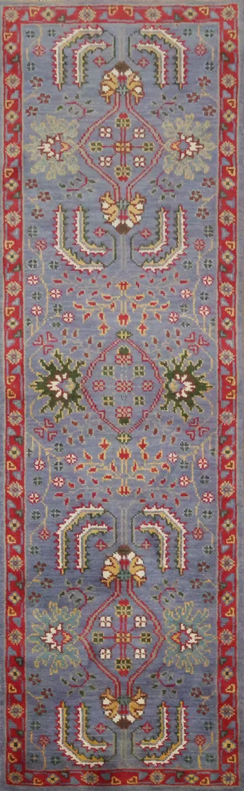 Vibrant Blue and Red Runner for Hallways 8' 1'' X 2' 6''