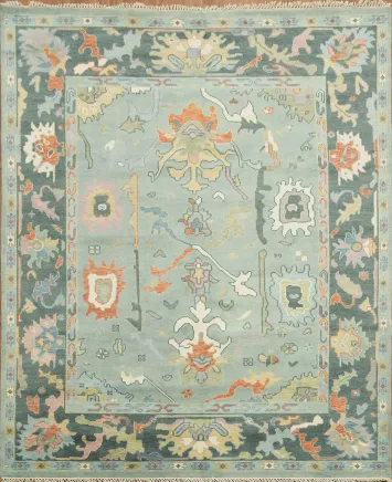 Luxurious Blue Oushak Area Rug Featuring Vibrant Accents 8x10