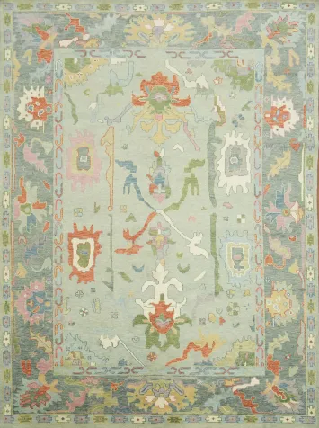 Tranquil Pastel Rug with Intricate Ornamental Design 9'x12'