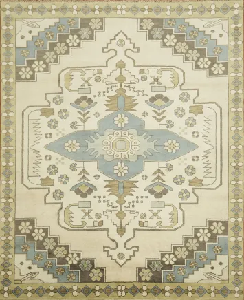 Traditional Beige and Blue Oushak Hand Made Area Rug 8x10