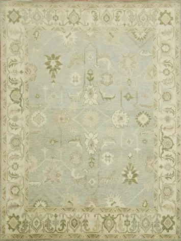 Soft Pastel Light Blue and Green Oushak Large Rug 9'x12'