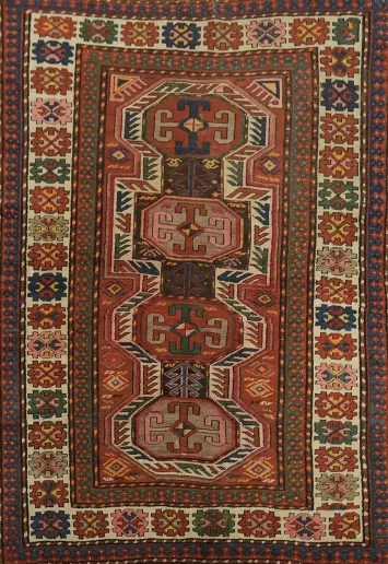 Antique Wool Kazak Oriental Rug 4x6