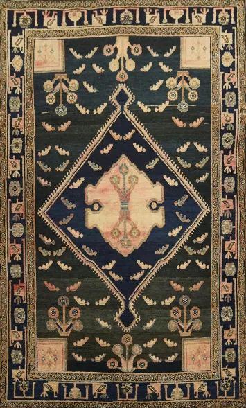 Tribal Blue Wool Hamedan Persian Runner Rug 5x8