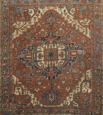 Pre-1900 Antique Heriz Serapi Persian Large Rug 11x12