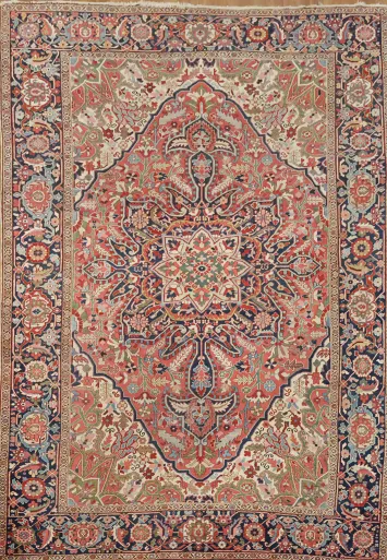Pre-1900 Antique Heriz Serapi Persian Area Rug 8x12