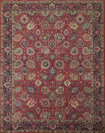 Pre-1900 Antique Tabriz Persian Large Wool Rug 11x14
