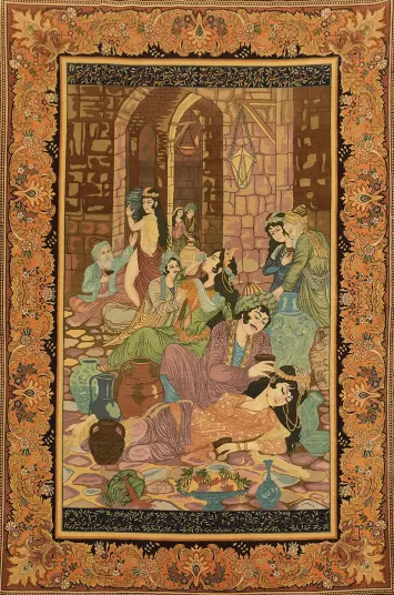 Rare Antique Pictorial Wool Tabriz Persian Area Rug 6x9