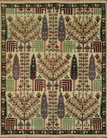 Intricate Tree Designs on a Rustic Decorative Rug 8'x10'
