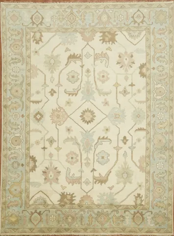 Neutral Toned Oushak All-Over Hand-Knotted Wool Rug 9'x12'