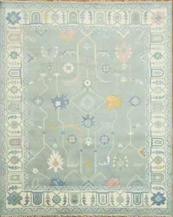 Sea-Foam Green Traditional Oushak Hand Made Area Rug 8x10 ft