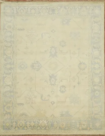 9'x12' Neutral Tone Muted Oushak Living Room Rug with Classic Distressed Pattern