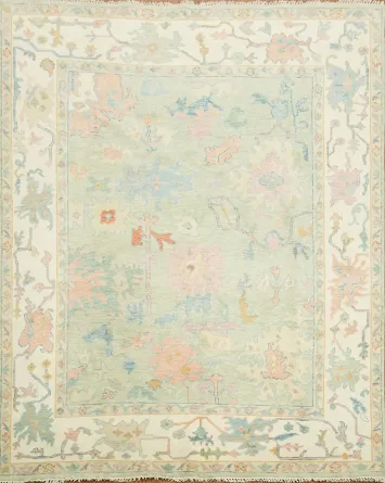 Charming Pastel Green Oushak Indian Area Rug 8'x10'