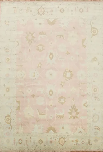 Soft Pink and Blue Pastel Tones Oushak Palace Rug 12'x18'