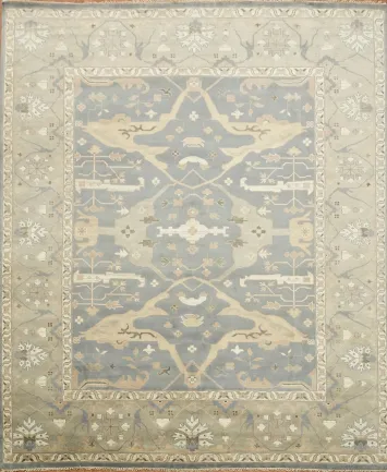 Blue and Green Traditional Oushak Hand Made Large Rug 12'x15'