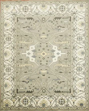 Grey and Ivory Traditional Oushak Hand Made Large Rug 12x15