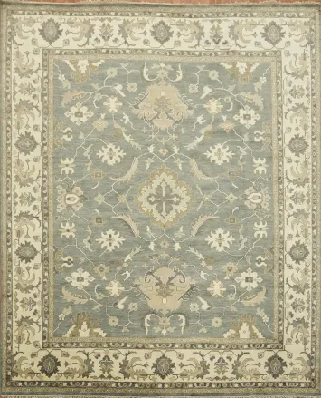 Grey Blue Traditional Oushak Hand Made Large Rug 12x15