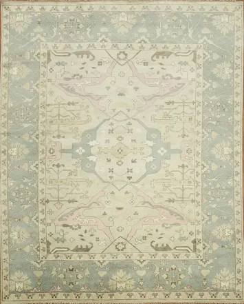Soft Pastel Tones Green Large Oushak Wool Rug 12'x15'