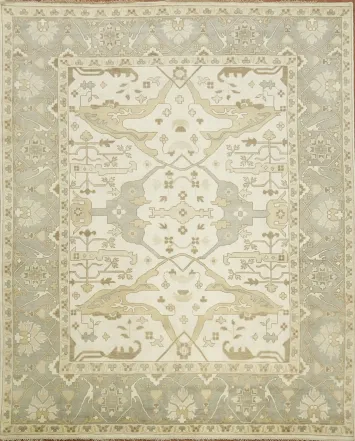 Luxurious Beige and Gray Large Oushak Rug Hand-Knotted Wool 12'x15'