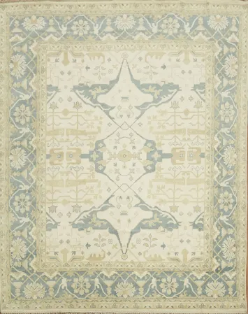 Ivory and Blue Neutral Tones Traditional Design Rug for Living Room 12'x15'