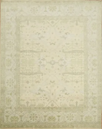 Beige and Green Palace Oushak Oriental Rug with Subtle Earthy Tones 12'x15'