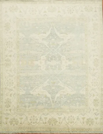 Luxurious Cream and Light Blue Oushak Traditional Large Rug 12'x16'
