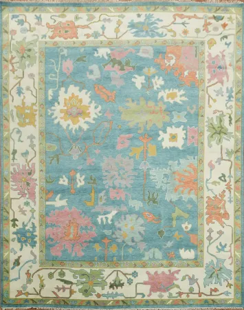 Traditional Aqua Pastel Color Oushak Hand Made Large Rug 12x15