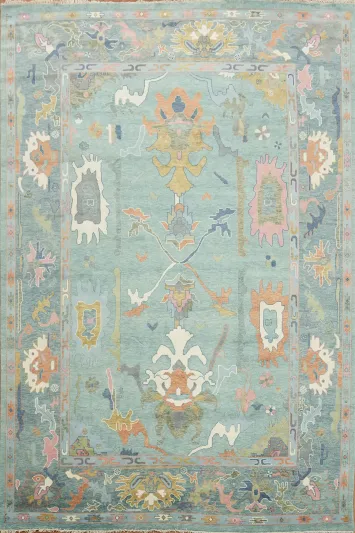 Turquoise Palace Oushak Hand-Knotted Wool Rug 12'x18'