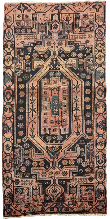 Vintage Navy and Pink Lori Persian Geometric Wool Rug 5x10