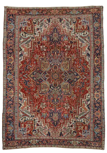 Old Geometric Wool Heriz Persian Area Rug 8x12