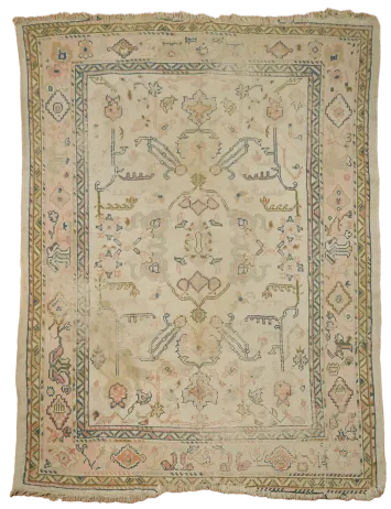 Pre-1900 Antique Oushak Turkish Wool Area Rug 7'x9'
