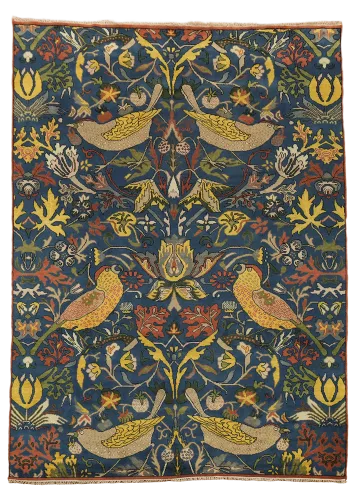Birds and Blooms Navy Blue and Yellow Ziegler Large Rug 10'x14'