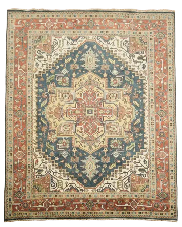 12'x15' Traditional Navy Blue Heriz-Serapi Hand-Knotted Wool Rug