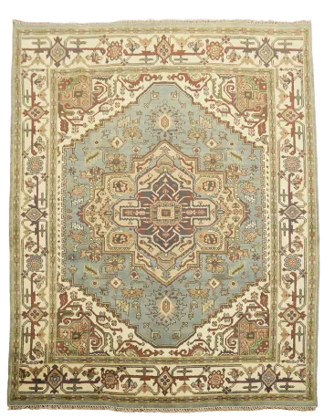 Vintage Style Light Blue Heriz Indian Rug with Soft Earth Tones 8x10