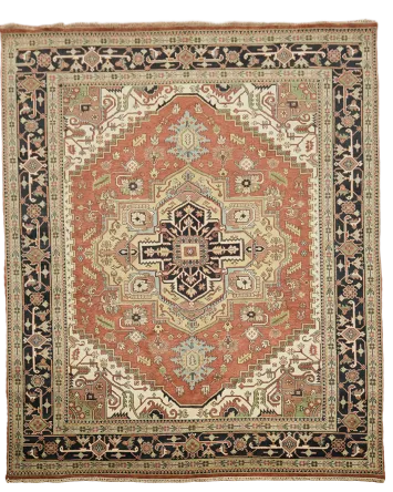 Traditional Allure: Rustic Medallion Heriz-Serapi Wool Rug 12'x15'