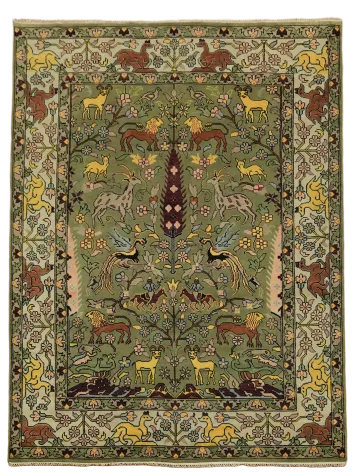 Hunting Design Animals Green Ziegler Oriental Area Rug 9x12