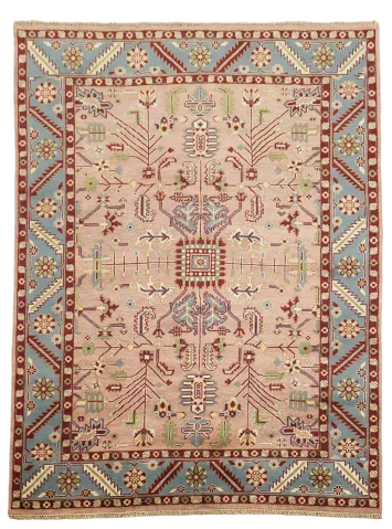 Traditional Pink and Blue Border Ziegler Wool Rug 9'x12'