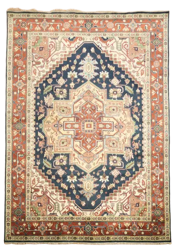 Navy Blue Geometric Traditional Heriz-Serapi Large Rug 10'x14'