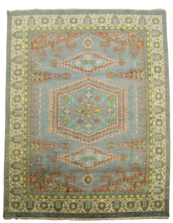 Light Blue Geometric Design Viss Indian Rug in Warm Earth Tones 8'x10'