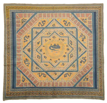 Antique Square Art Deco Chinese Wool Area Rug 9'x9'