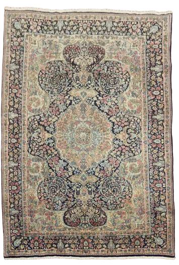 Vintage Blue Kerman Persian Wool Rug 5x7