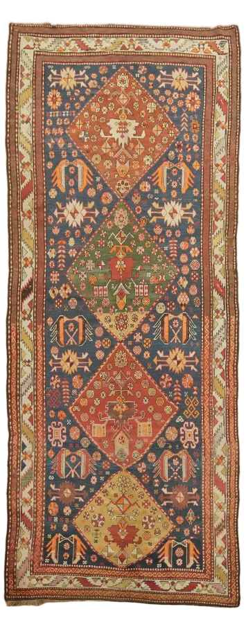 Antique Blue Kazak Hand-Knotted Wool Area Rug 5x12