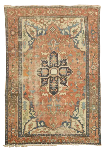 Pre-1900 Antique Heriz Serapi Persian Wool Area Rug 9x13