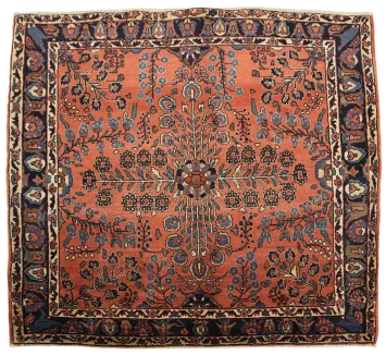 Vintage Wool Square Sarouk Persian Rug 4x4