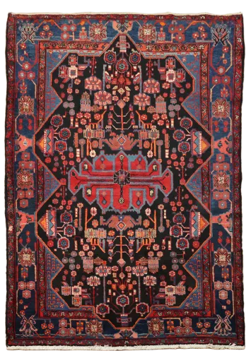 Blue Vintage Hamedan Persian Wool Rug 5x7
