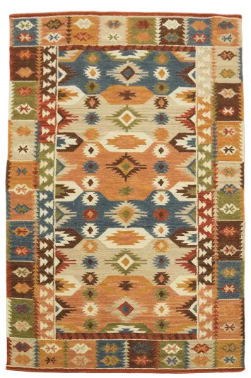 Colorful Southwestern Patterned Kilim Wool Rug for Cozy Home Decor 5'x8'