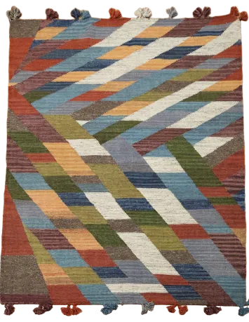 Vibrant Geometric Abstract Kilim Flat-Weave Rug 5'x7'