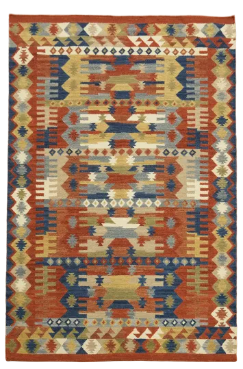 Handwoven Tribal-Inspired Kilim Rug with Bold Patterns 5'x8'
